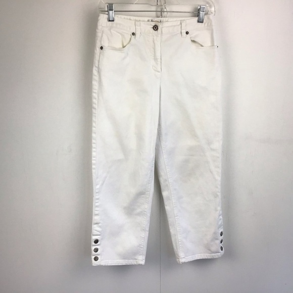 Talbots stretch white cropped jeans with snap closure details on cuffs. Size 4. - Picture 1 of 8